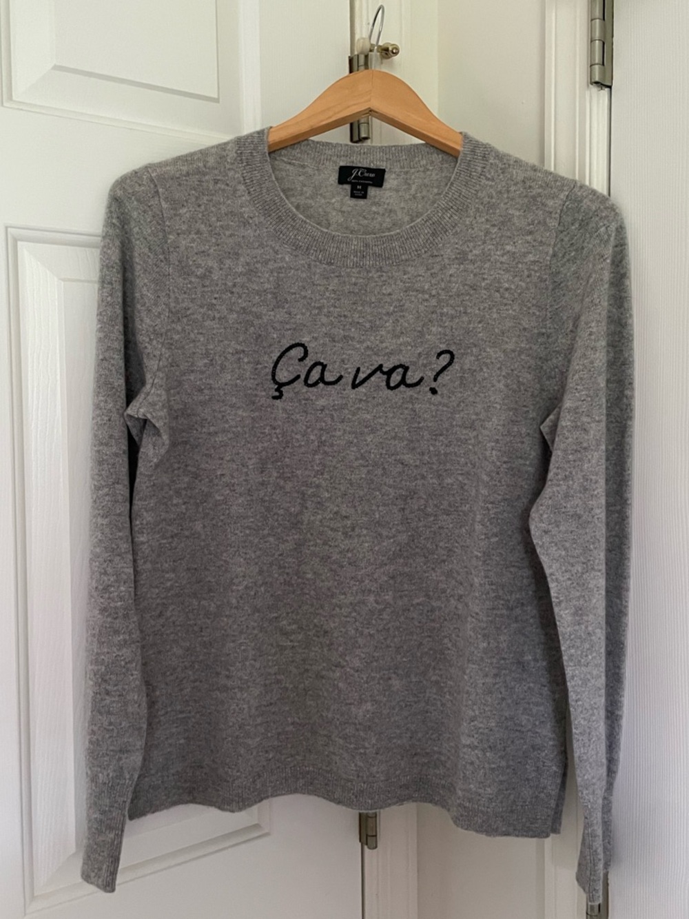 J. Crew Gray “Ça Va?” 100% Cashmere Crewneck Sweater (sz. M)
